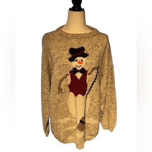 Handmade Knitted Snowman Sweater wool blend XL 1X